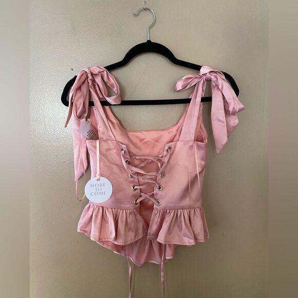 More To Come Cecilia Corset Top Blush pink satin lace up bustier Revolve S - Picture 9 of 9